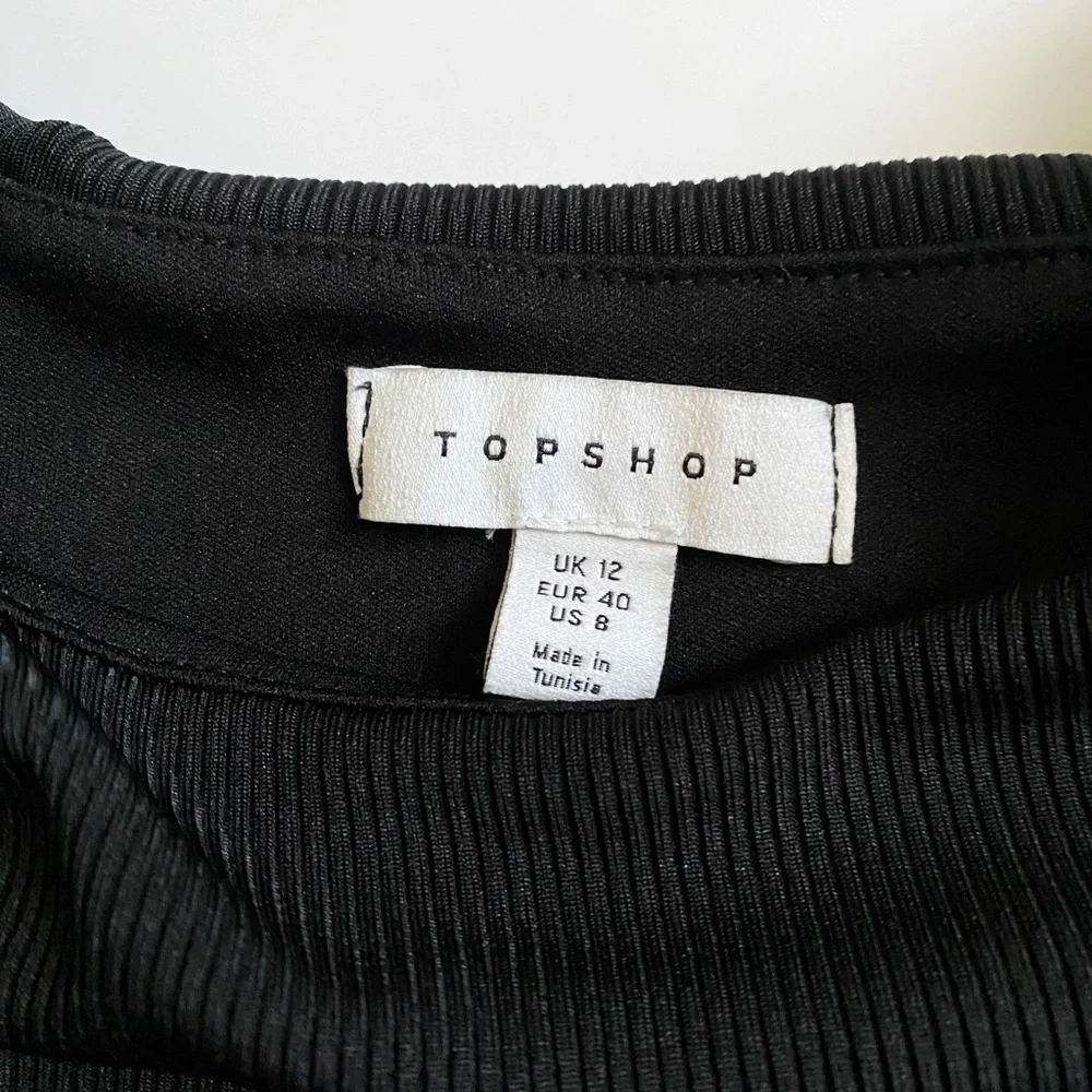 Topshop | Ruched Shoulder Pad Black Sleeveless Dress | Size 8 - Picture 8 of 11
